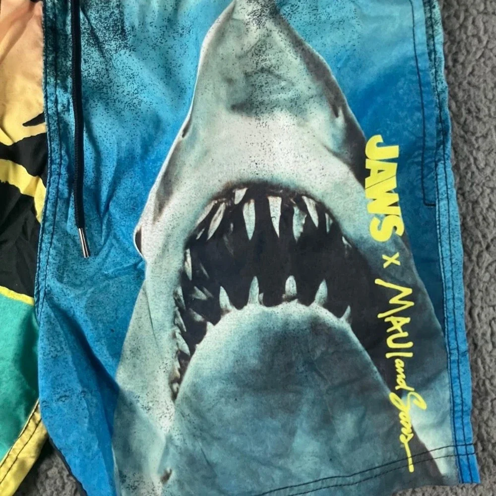 Maui and Sons x JAWS Mens XL Shark Retro Neon Swim Trunks Board Shorts